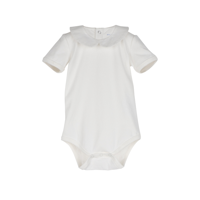 Baby Remy Short Sleeve Collar Bodysuit, White with White Collar - Onesies - 1