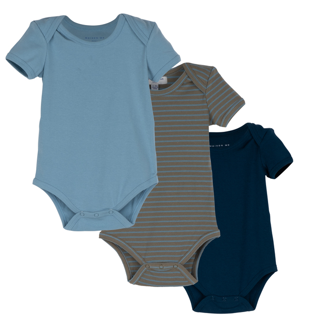 Baby Perry Short Sleeve Bodysuit Trio, Blue & Green Multi - Onesies - 1