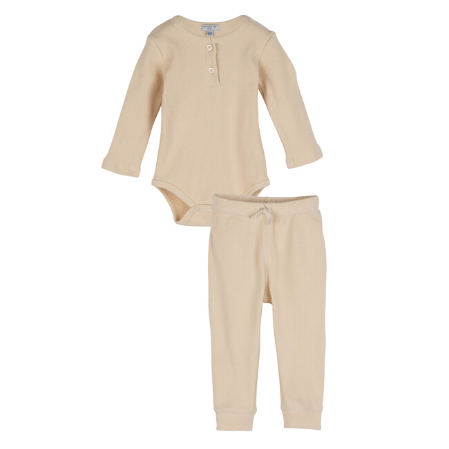 Baby Waffle Henley Set, Natural - Mixed Apparel Set - 1