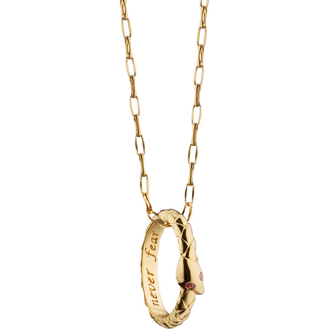 18K Yellow Gold "Never Fear" Snake Poesy Ring Necklace - Necklaces - 1
