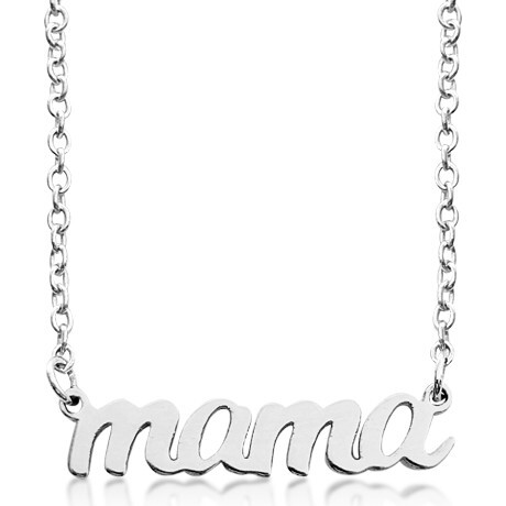 Sterling Silver Script Mama Nameplate Necklace