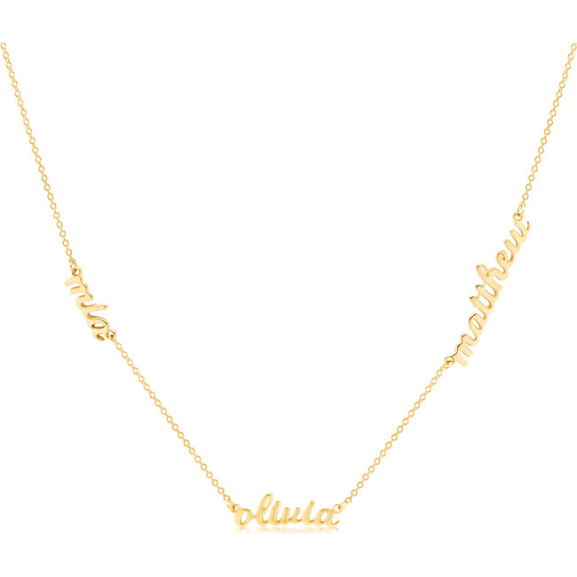 Gold Script Nameplate Necklace, 3 Names