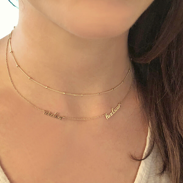 Gold Script Nameplate Necklace, 2 Names - Necklaces - 3
