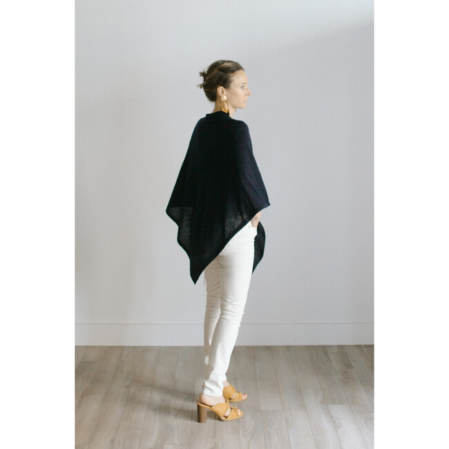 Women's Classic Weight Poncho, Black - Sweaters - 3