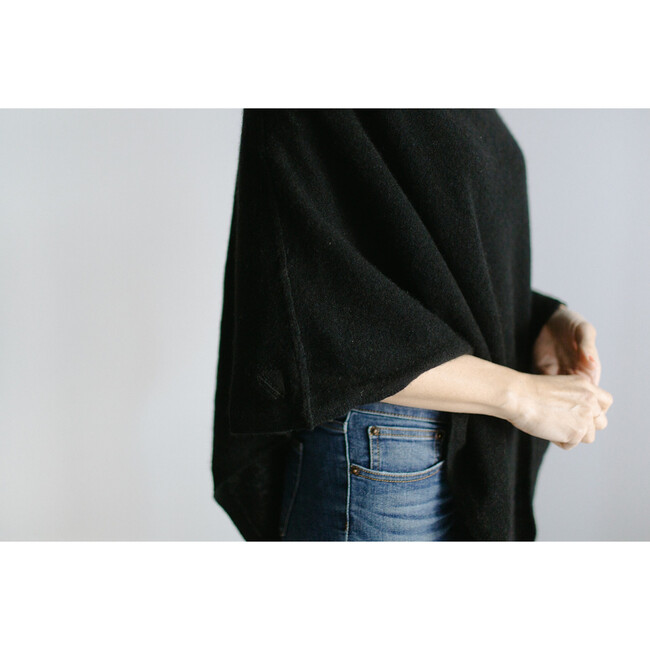 Women's Classic Weight Poncho, Black - Sweaters - 4