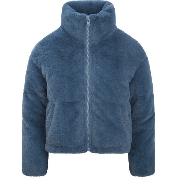 Billie Kids Faux Fur Jacket, Stone Blue
