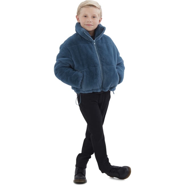 Billie Kids Faux Fur Jacket, Stone Blue