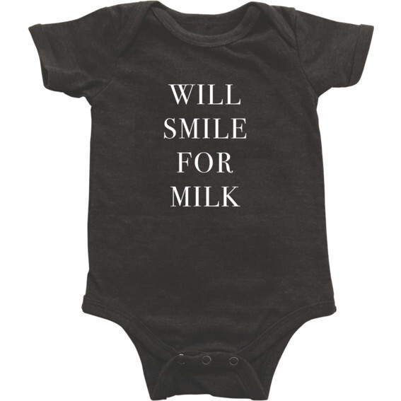 Will Smile For Milk Bodysuit, Charcoal Grey - Onesies - 1
