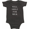 Will Smile For Milk Bodysuit, Charcoal Grey - Onesies - 1 - thumbnail