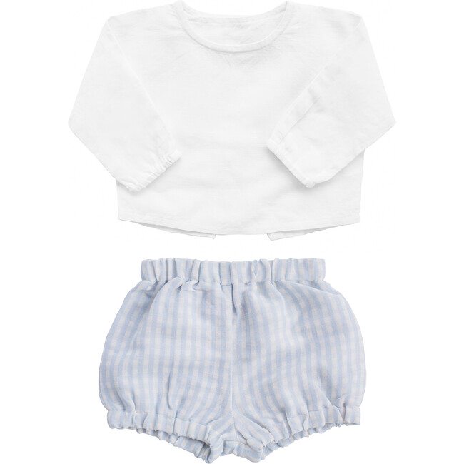 Linen Double Button Shirt & Shorts Gift Set, Pale Blue Gingham ...