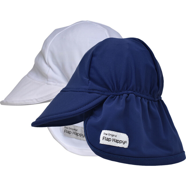 Swim Flap Hat 2 Pack, White & Navy - Hats - 1