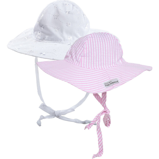 Floppy Hat 2 Pack, White Eyelet & Pink Stripe Seersucker - Hats - 1