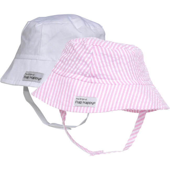 Bucket Hat 2 Pack, Pink Stripe Seersucker & White - Hats - 1