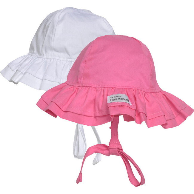 Double Ruffle Hat 2Pack, Candy Pink & White