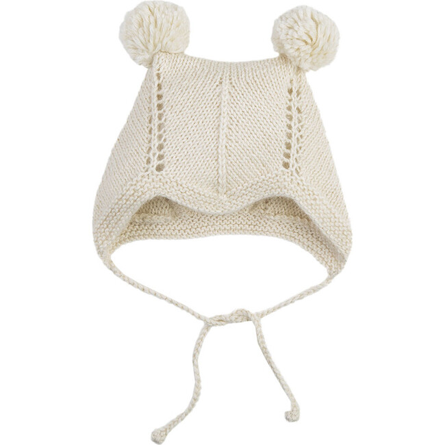Bonnet With 2 Pom Poms, Cream
