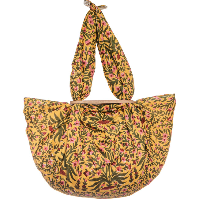 Tokyo Knotted Floral-Print Cotton-Voile Tote, Yellow - Bags - 1