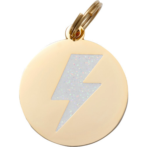 Lightning Bolt Pet ID Tag, Gold and White