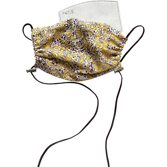 Womens Cotton Face Mask, Yellow Paisley Liberty - Face Masks - 2