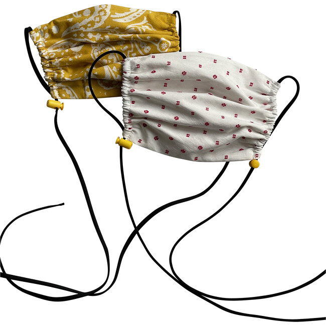 Kids Cotton Face Mask 2 Pack, Yellow Print and Red Dot - Face Masks - 1