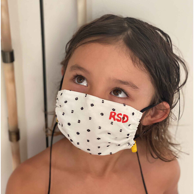 Kids  Cotton Face Mask, Black Swiss Dot - Face Masks - 4