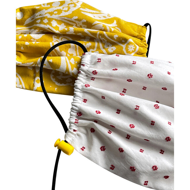 Kids Cotton Face Mask 2 Pack, Yellow Print and Red Dot - Face Masks - 2