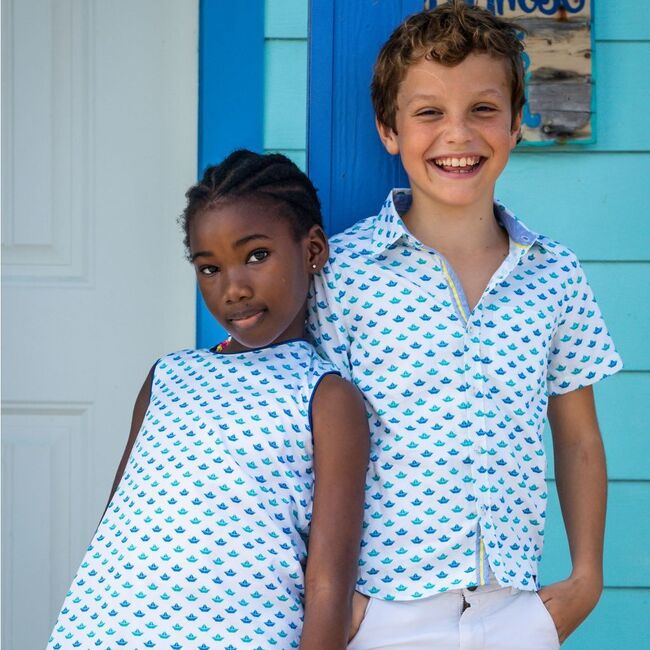 Origami Sailboats Shift Dress, Blue & Green - Dresses - 3
