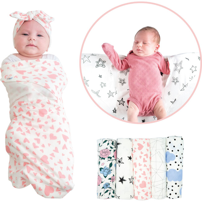 Snugababe Bundle, Pink Hearts - Swaddles - 3