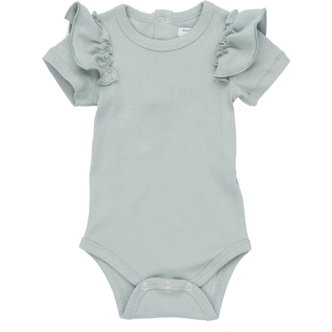 Baby Eden Ruffle Shoulder Bodysuit, Dusty Blue