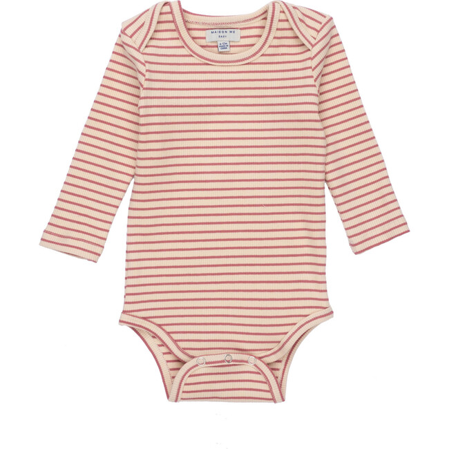 Baby Reagan Long Sleeve Bodysuit, Pink & Natural Stripe