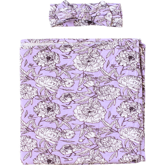 Bamboo Swaddle & Headband Set, Peonies - Mixed Accessories Set - 1