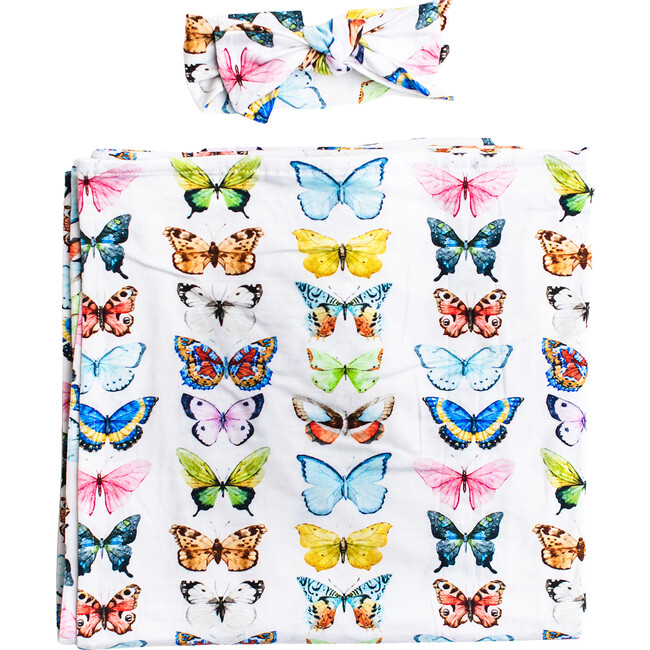 Bamboo Swaddle & Headband Set, Butterflies - Mixed Accessories Set - 1