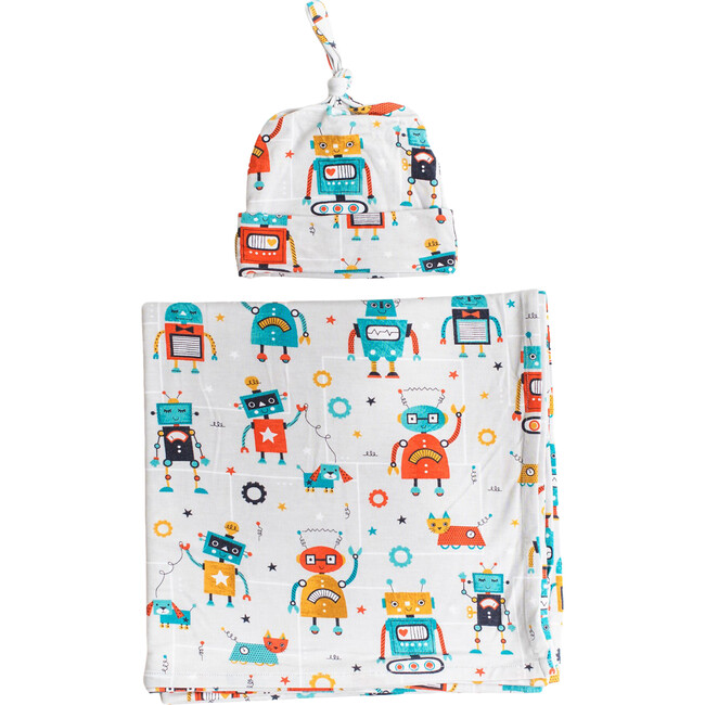 Bamboo Swaddle & Hat Set, Robots - Mixed Accessories Set - 1