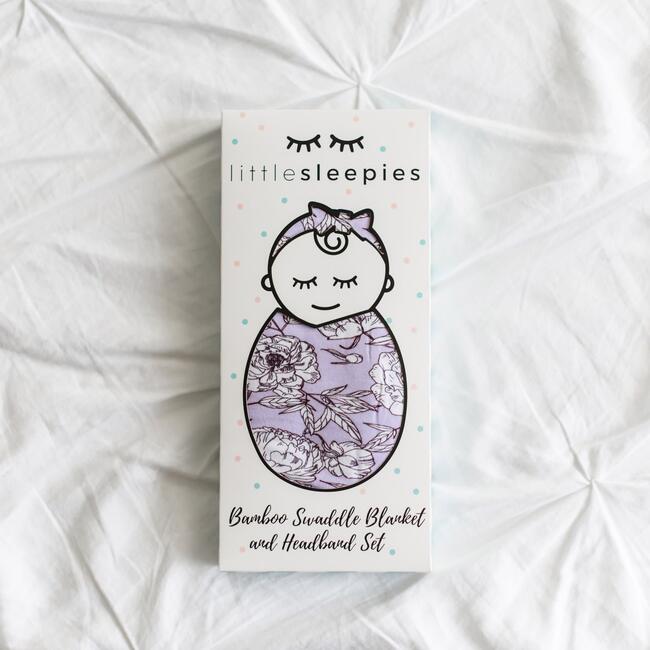 Bamboo Swaddle & Headband Set, Peonies - Mixed Accessories Set - 3