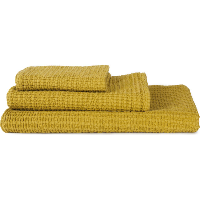 Set of 2 Simple Waffle Washcloths, Mustard - Towels - 1