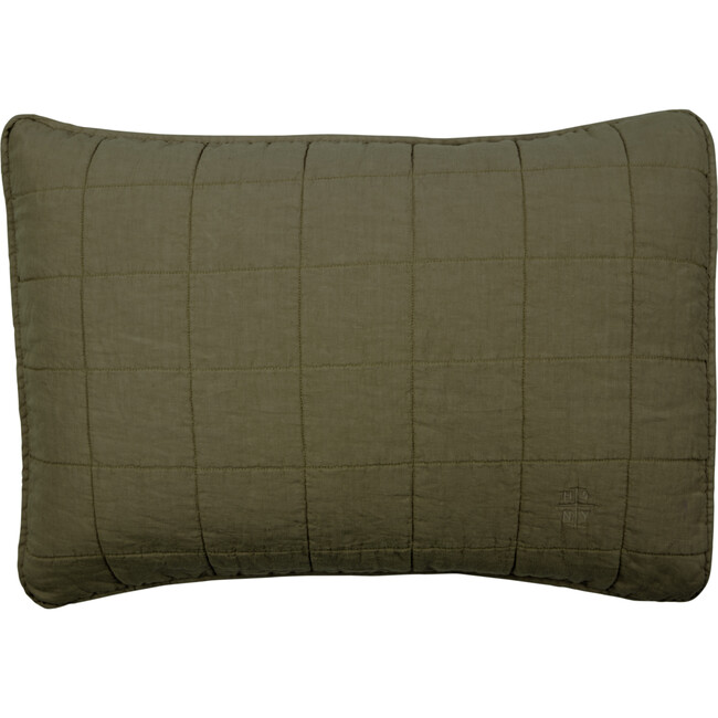 Set of 2 Simple Linen Quilted Shams, Olive