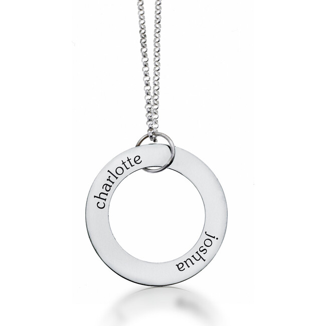 Engravable Sterling Silver Circle Pendant Necklace, 2 Names