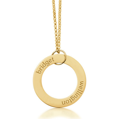 Engravable Gold Circle Pendant Necklace, 2 Names