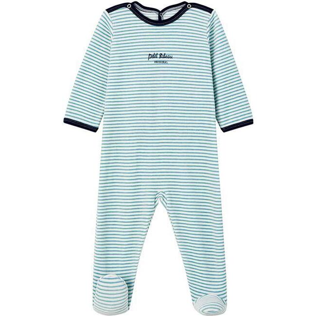 Lanice Pajamas With Feet Stripes, Blue - Pajamas - 1