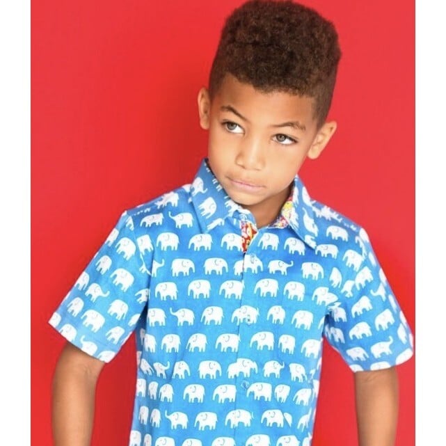 Erawan Elephants Short Sleeve Shirt, Turquoise - Shirts - 3