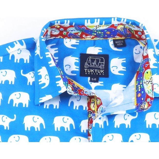 Erawan Elephants Short Sleeve Shirt, Turquoise - Shirts - 4