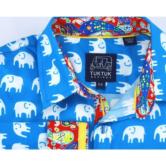 Erawan Elephants Long Sleeve Shirt, Turquoise - Shirts - 4