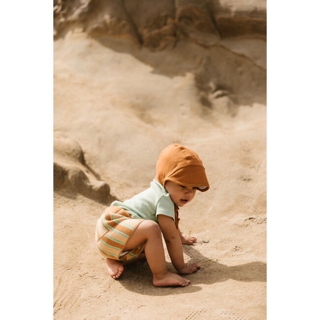 *Exclusive* Brimmed Sunset Stripe + Rust Linen Bonnet Set - Hats - 2