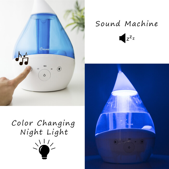 4 in 1 Top Fill 1 Gallon Cool Mist Humidifier Sound Machine, Blue & White - Humidifiers - 4