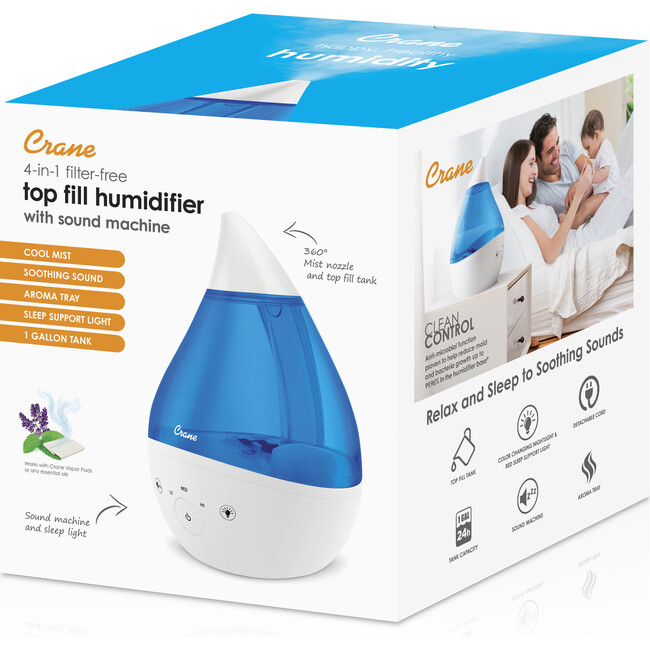 4 in 1 Top Fill 1 Gallon Cool Mist Humidifier Sound Machine, Blue & White - Humidifiers - 8