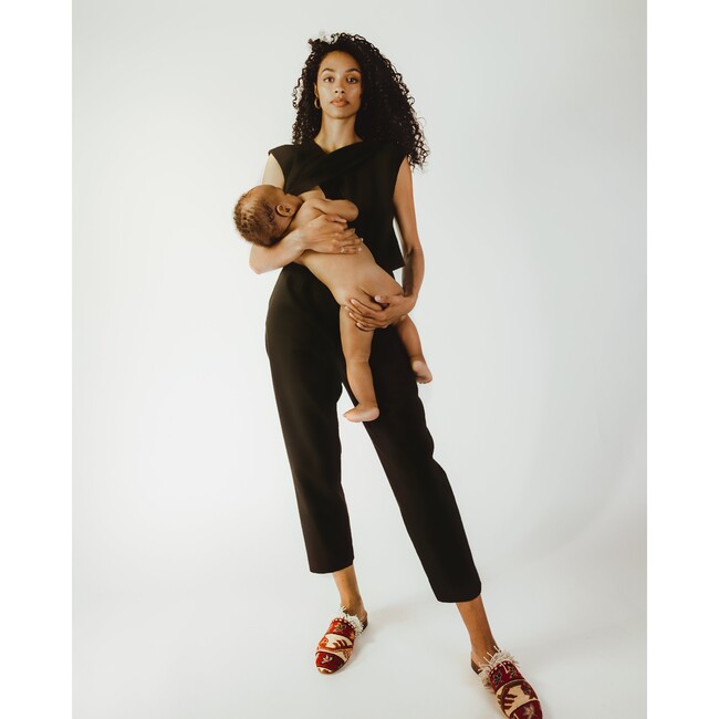 Women's Crossover Nursing Jumpsuit, Black - Rompers - 3