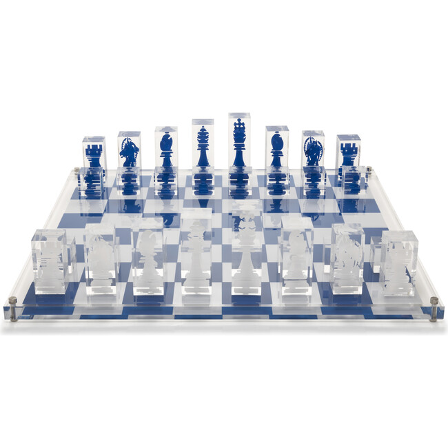 Acrylic Chess Set with White and Dark Blue Pieces - Games - 1
