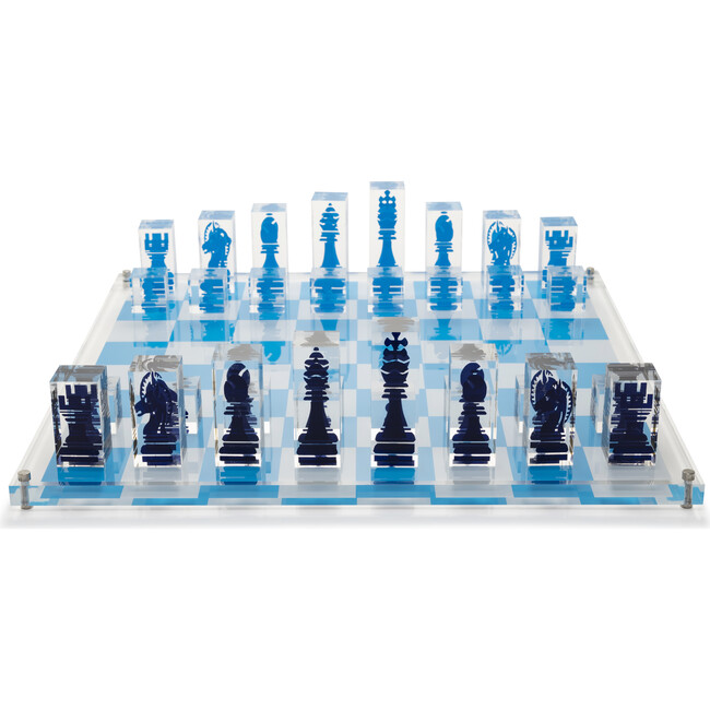 Acrylic Chess Set with Dark Blue and Light Blue Pieces