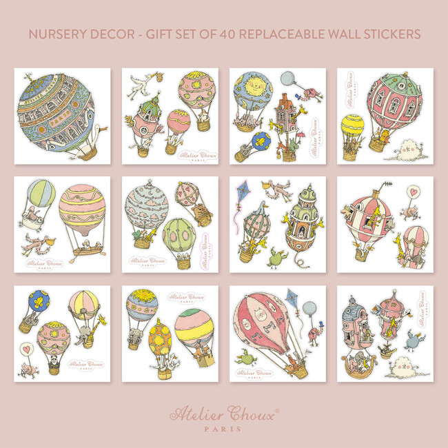 Set of 40 Removable Wall Stickers, Hot Air Balloons