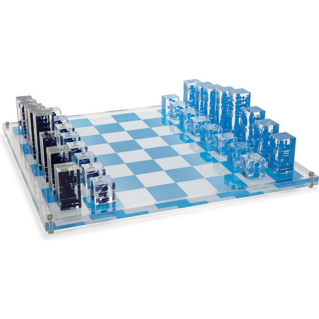 Acrylic Chess Set with Dark Blue and Light Blue Pieces