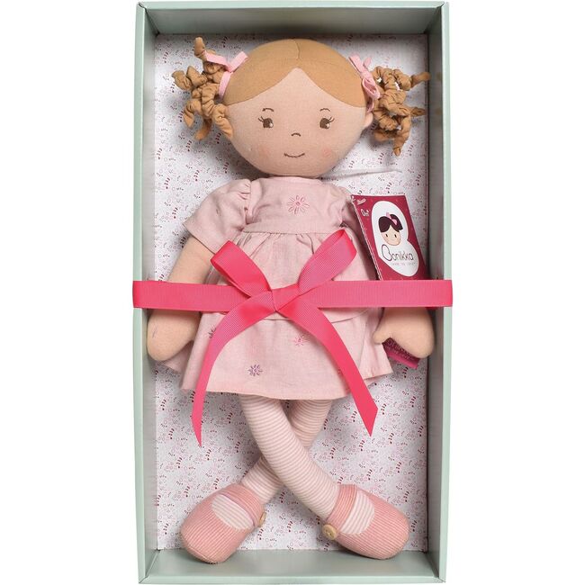 Amelia Doll with Light Brown Hair in Pink Linen Dress